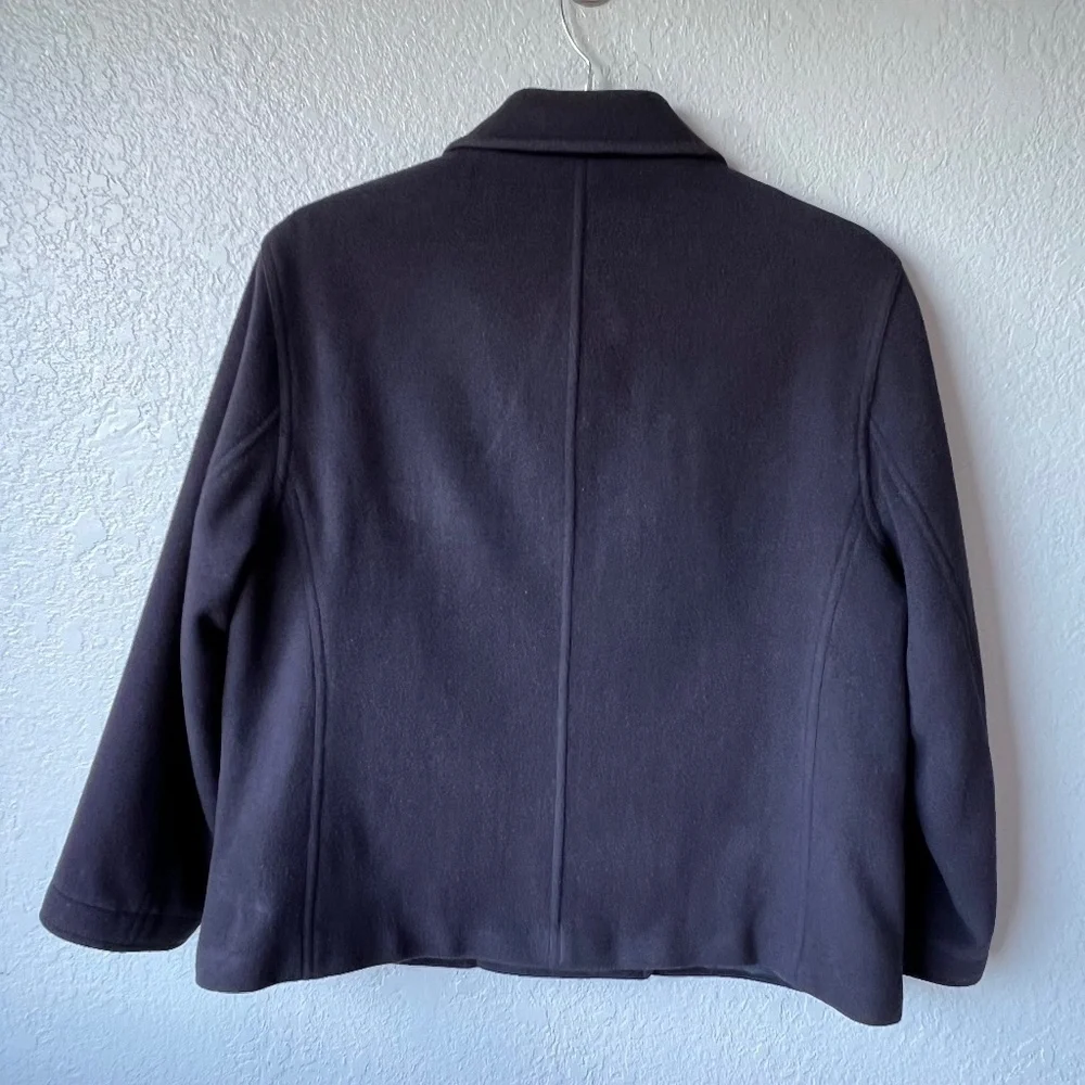 *FIRM PRICE* J. Crew Wool Cashmere Blend Cropped Pea Coat Navy sz L - Picture 2 of 13